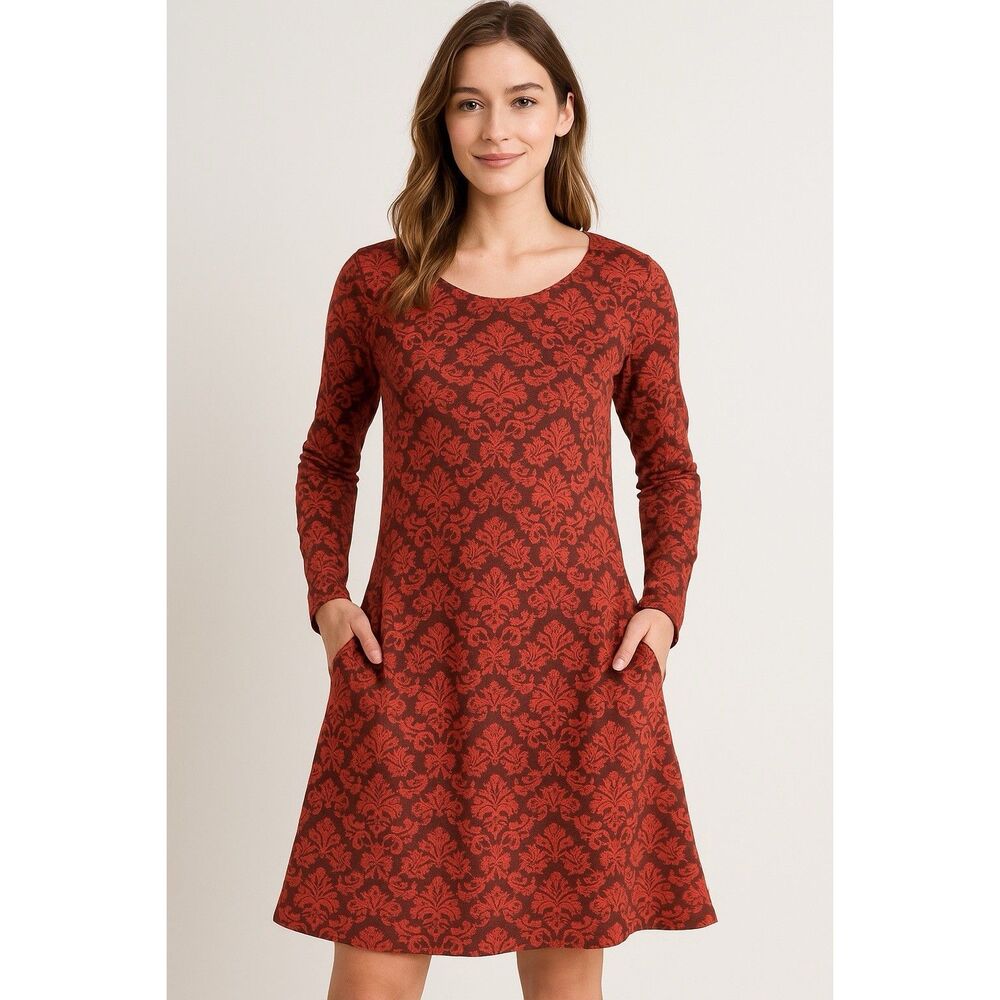 EQL Kerrits A-Line Knit Dress Women’s M 38” Fall Boho Pockets Fit Flare Rust